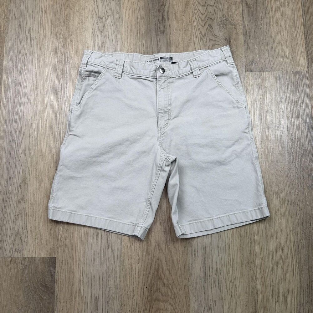 Carhartt Cargo Shorts Mens 36 Beige Relaxed Fit Canvas 9" Inseam Flex Workwear